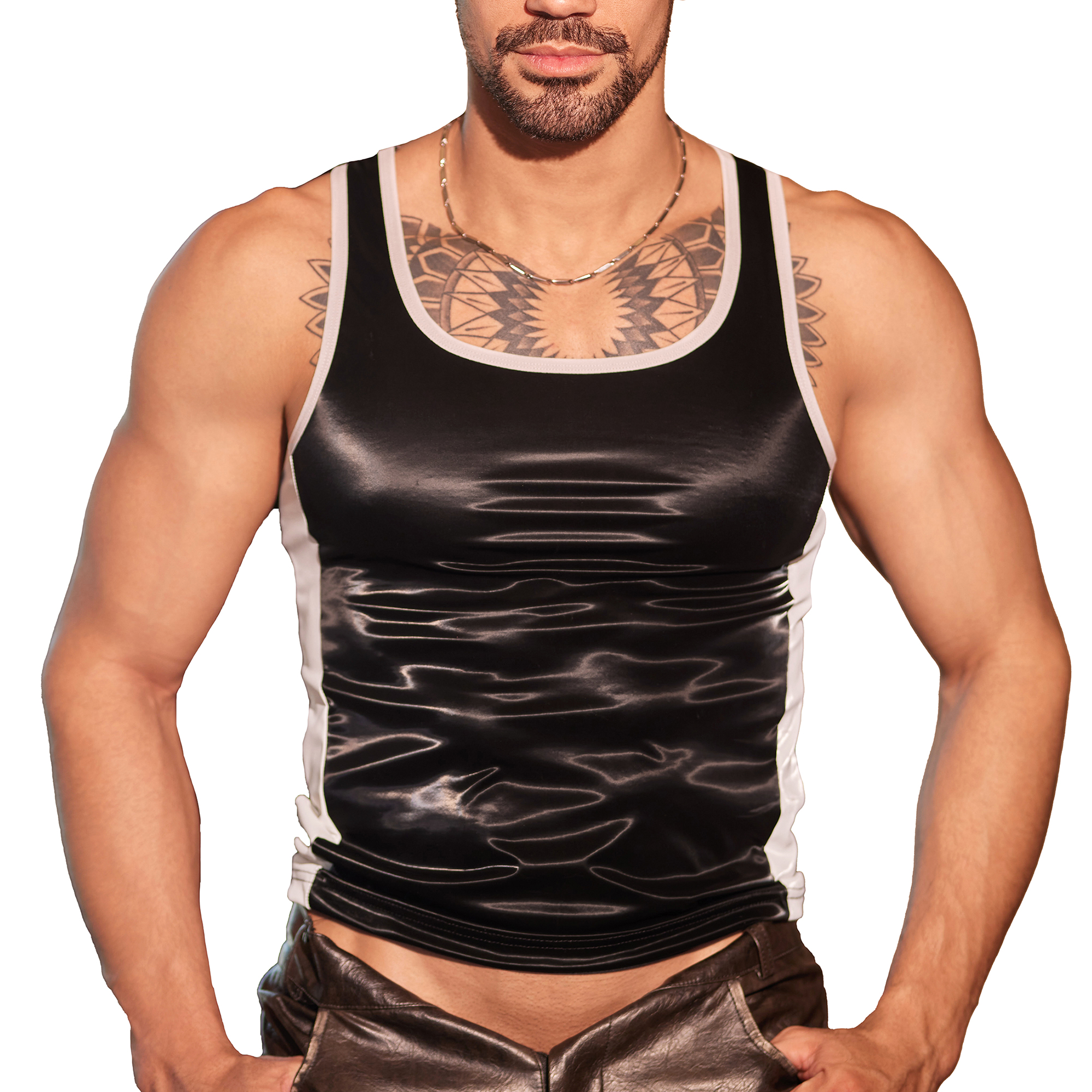 Men'S Fashion Undershirt - Men Faux Leather Sleeveless T-shirts Sexy