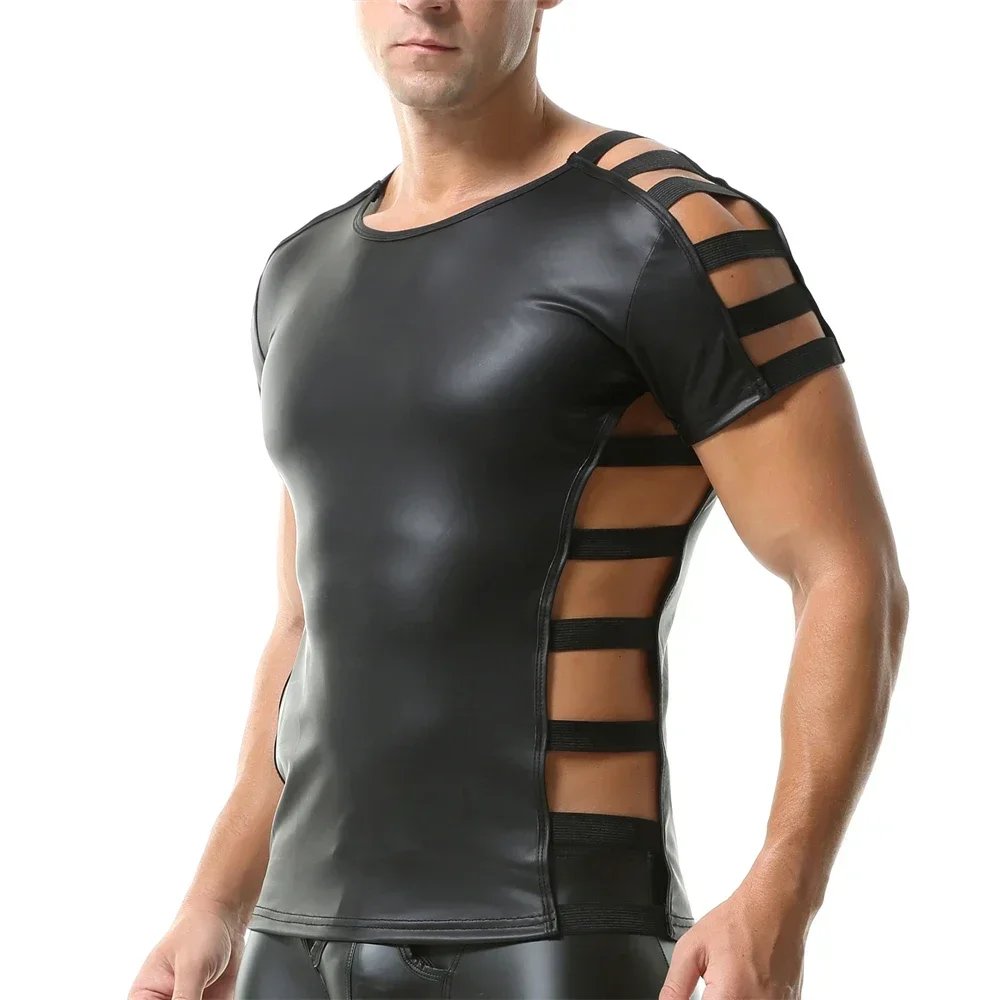 Men'S Fashion Undershirt - Sexy Fashion Men Faux Leather T-shirts