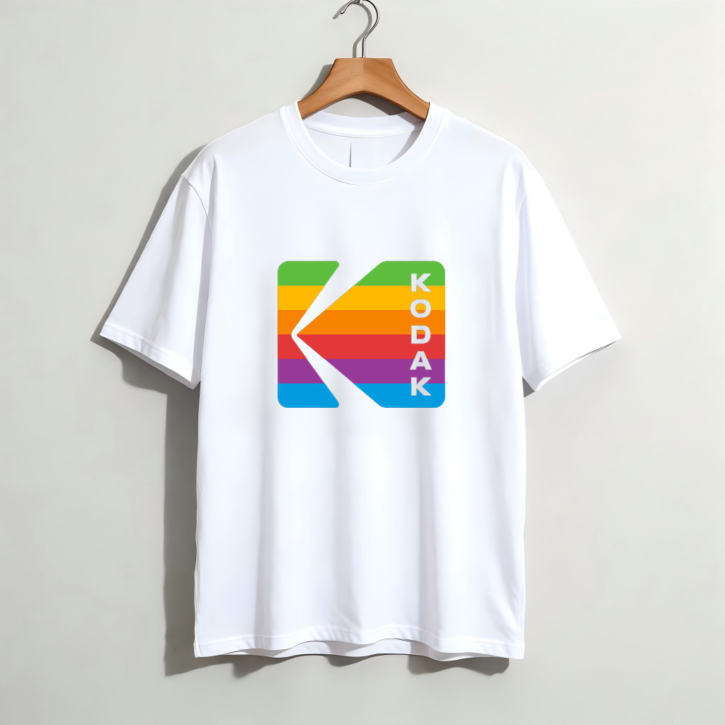 Men Fashion Photography - Kodak Rainbow Stripe Logo Graphic T-Shirt