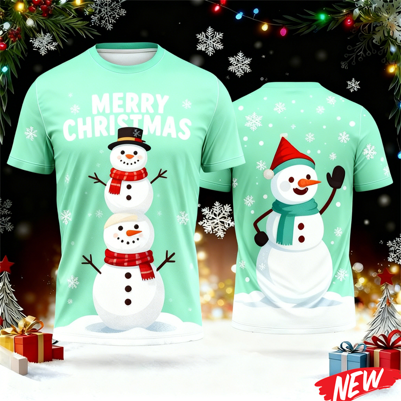 Men'S Fashion Xmas Party - Fashion Santa Claus Snowman Graphic T-Shirt