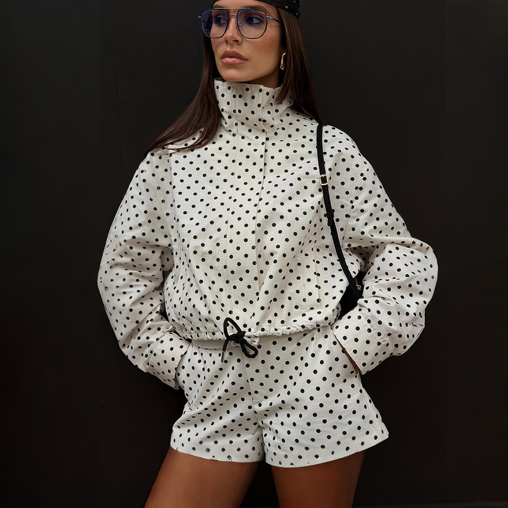 Men'S Fashion Zipper Jacket - Tuularose Women's Polka Dot Shorts 2-Piece