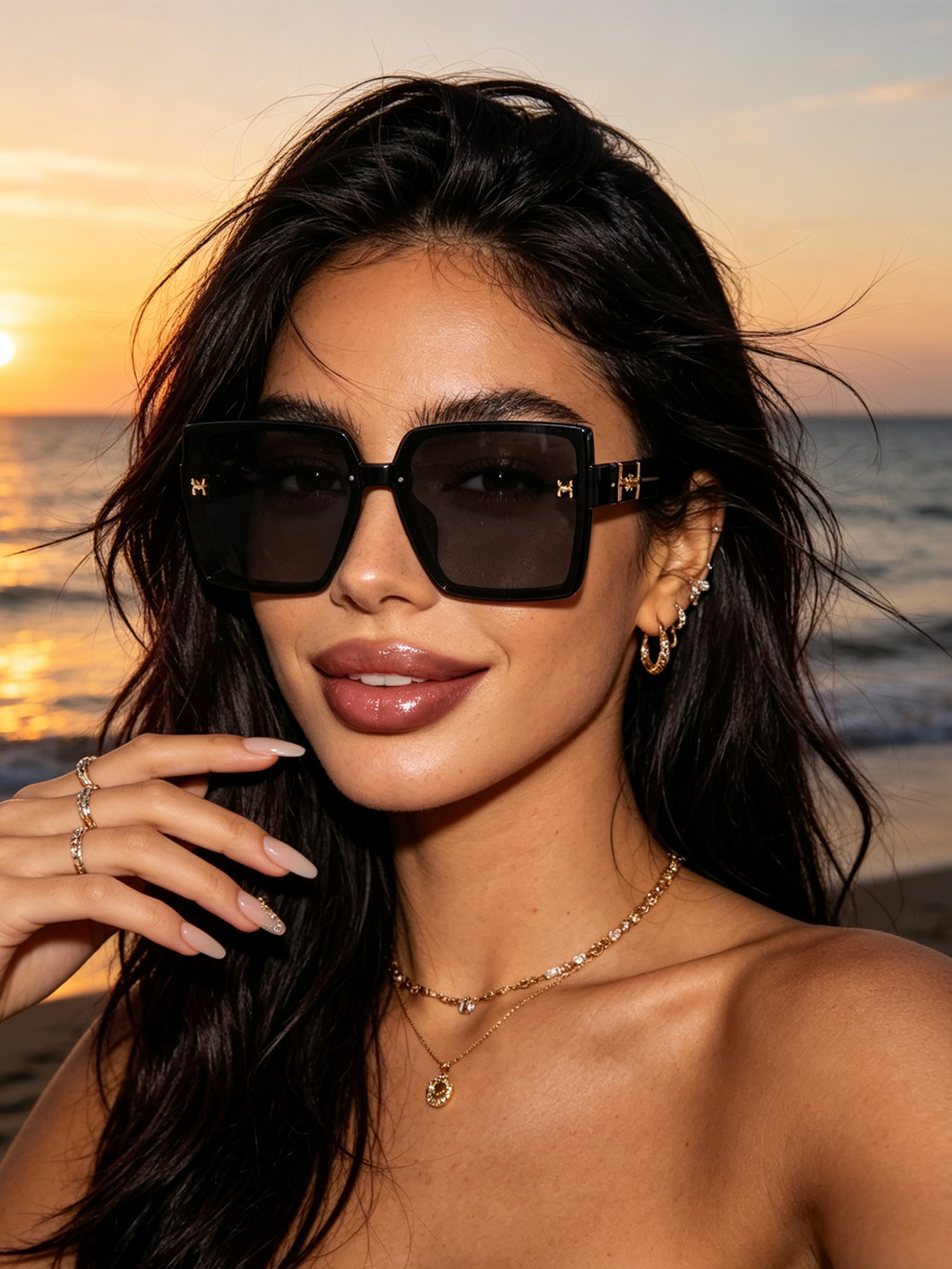 Men Fashion Photography - 1pc high-end black frame, large-frame sunglasses