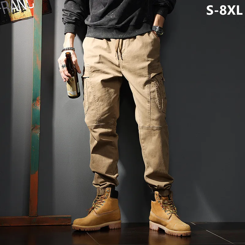 Jogger Sweatpants Men - Loose Cargo Joggers Cotton Sweatpants Black