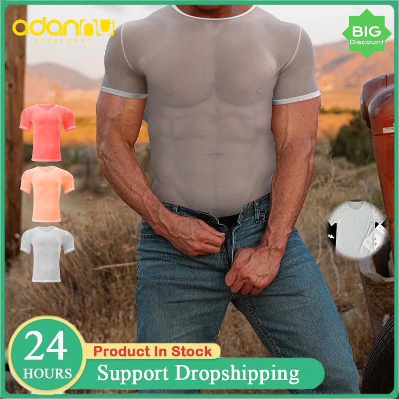 Men'S Fashion Undershirt - Summer Men's Short Sleeve Ultra-thin Sexy