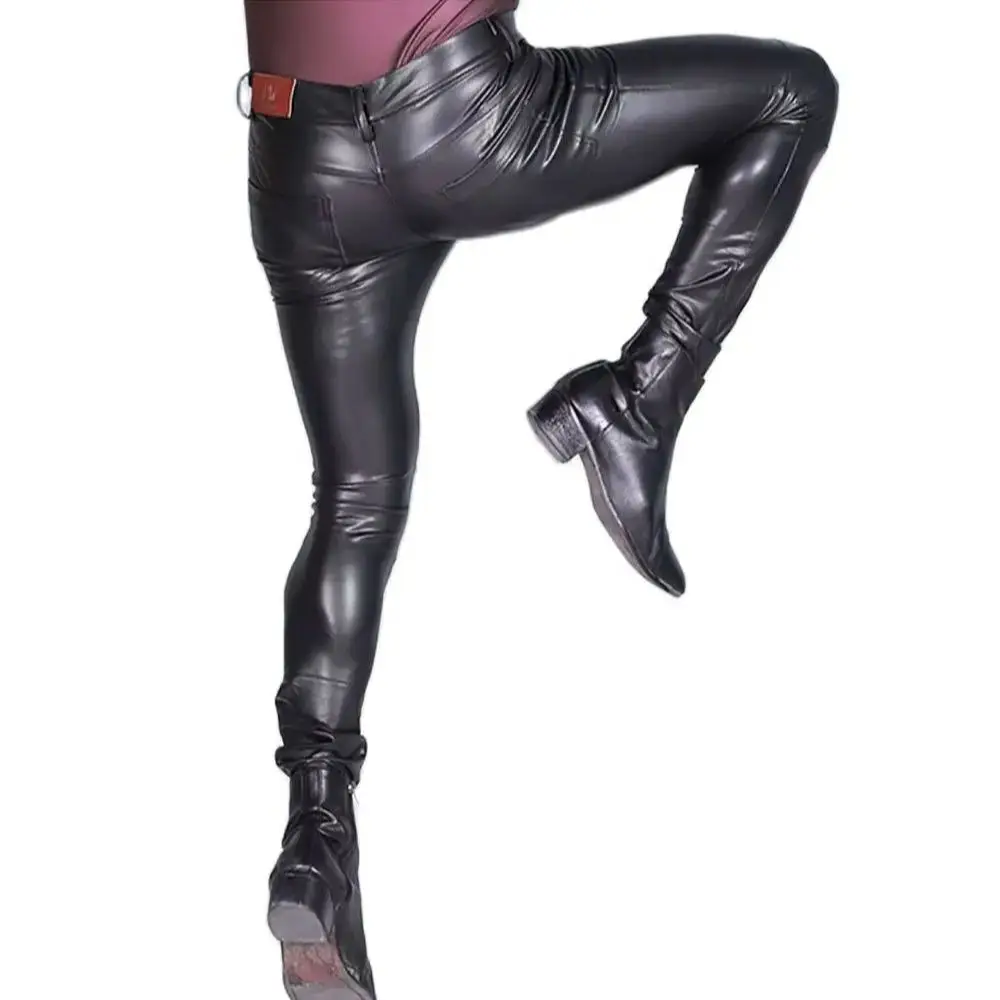 Men'S Fashion Jeans And Boots - PU Faux Leather Leggings High Elastic