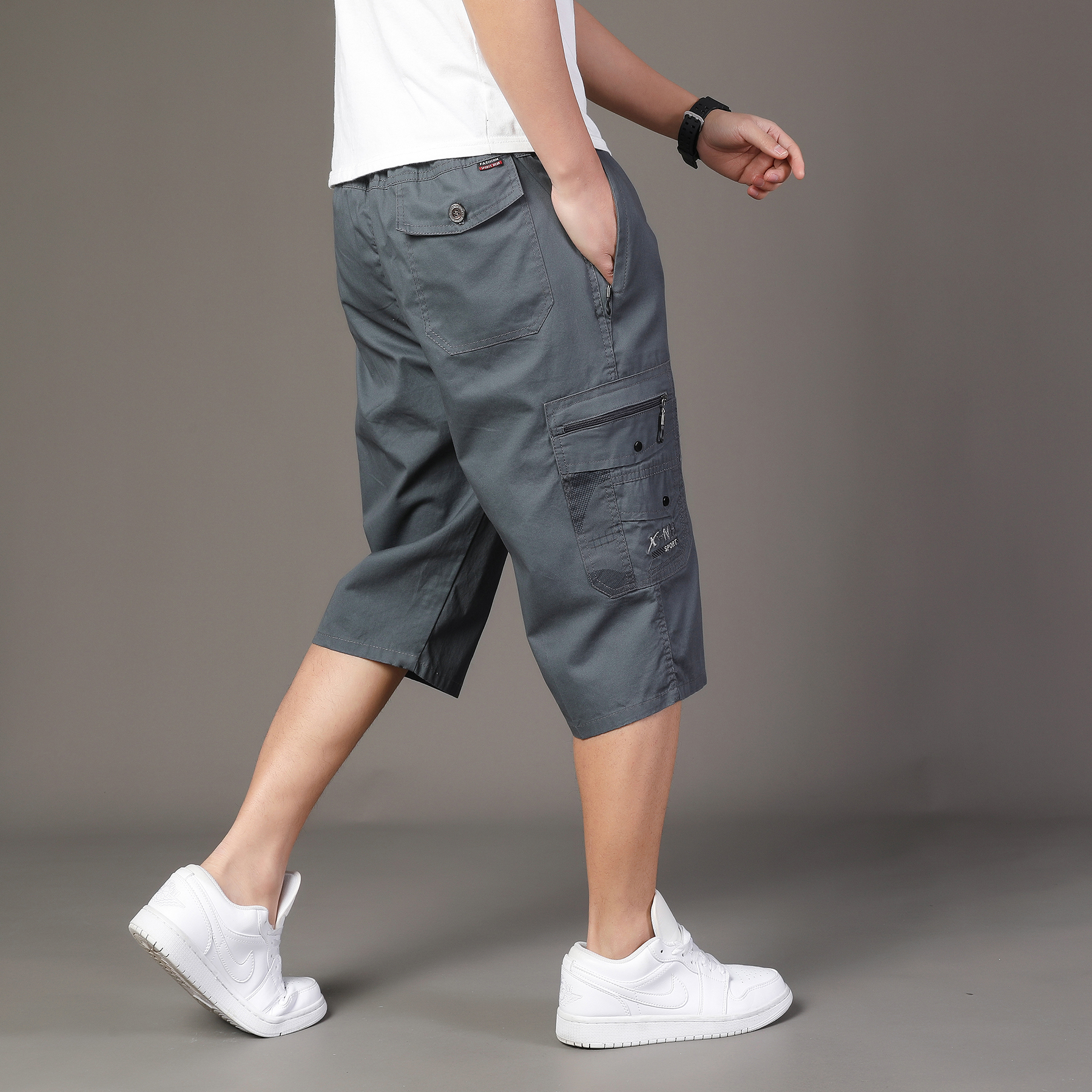 Jogger Sweatpants Men - Zipper Pocket Workwear Shorts Mens Knee