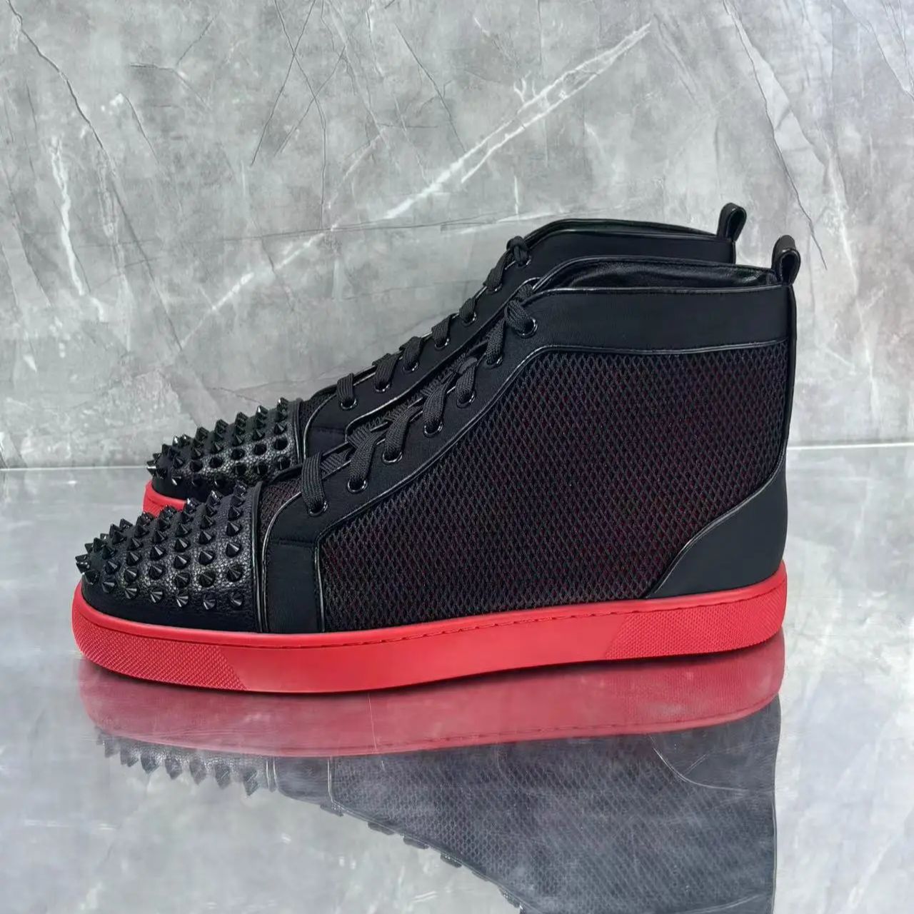 Men'S Fashion Loafers - Black Full Rivets Mesh Casual Sports