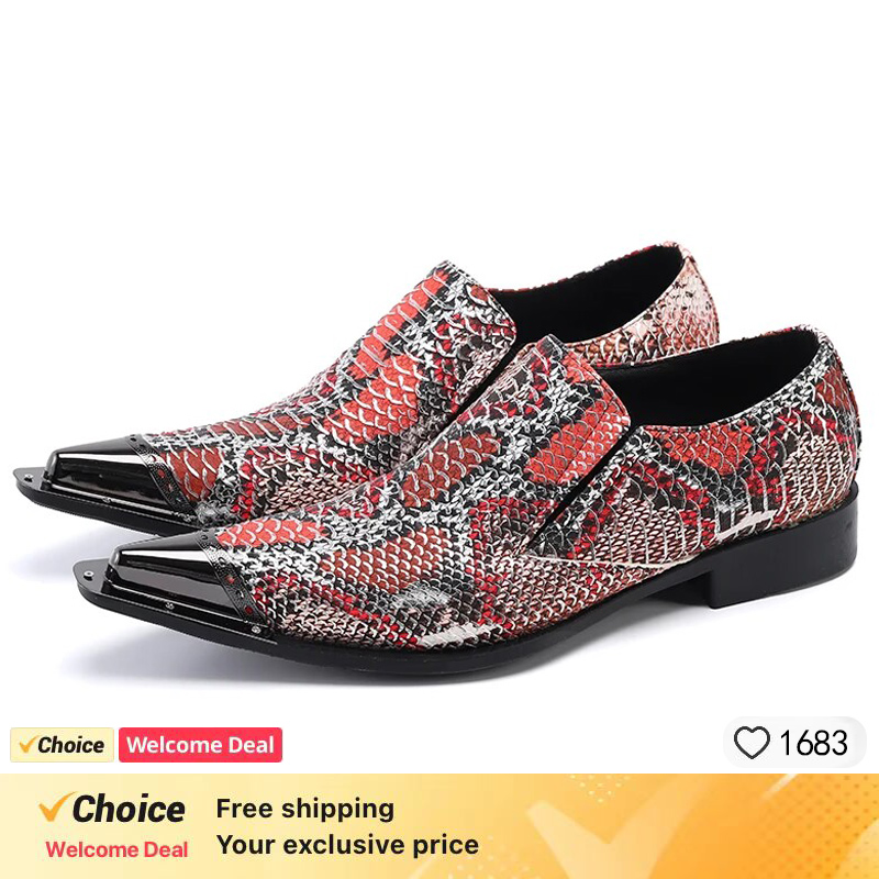 Men'S Fashion For Wedding - Men's Retro Red Snakeskin Pointed Toe