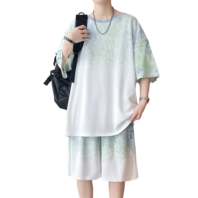 Mens Fashion Top - 【Top 5-Point Pants】Men's T-Shirt Set New