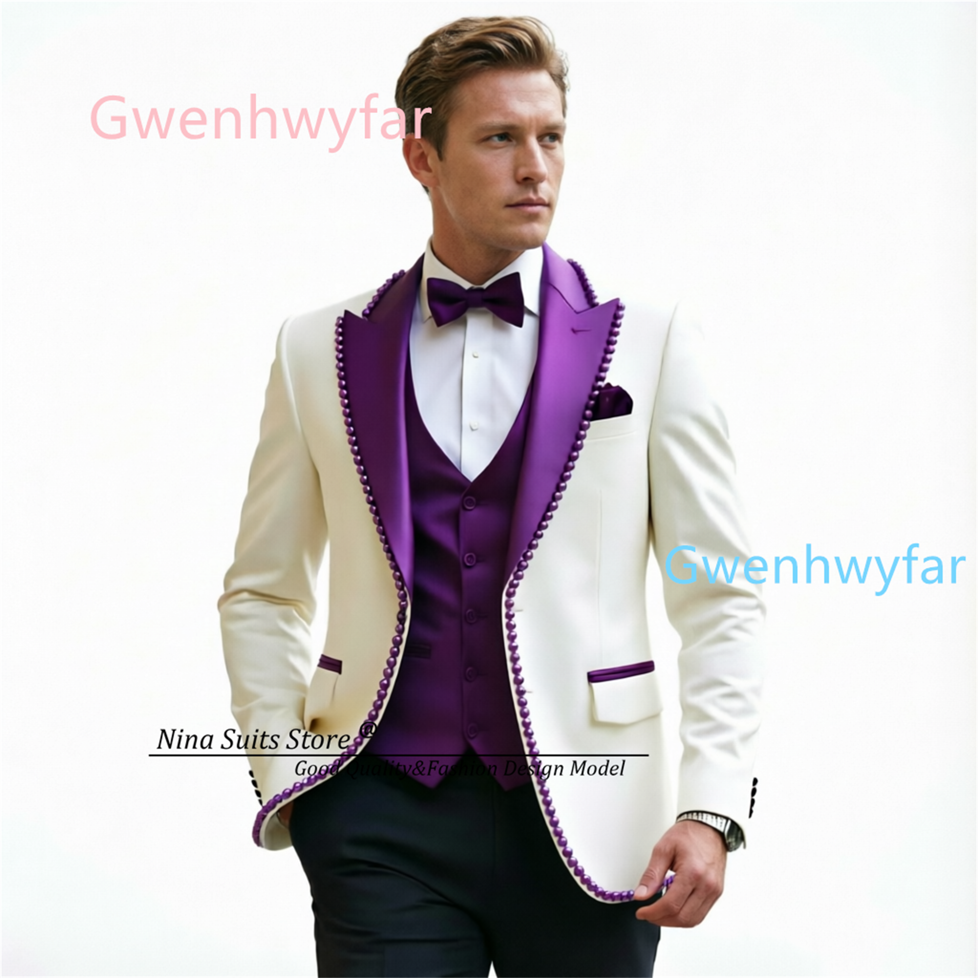 Gwenhwyfar Luxury Ivory Black  - Formal Waistcoat Vest recensione e prezzo