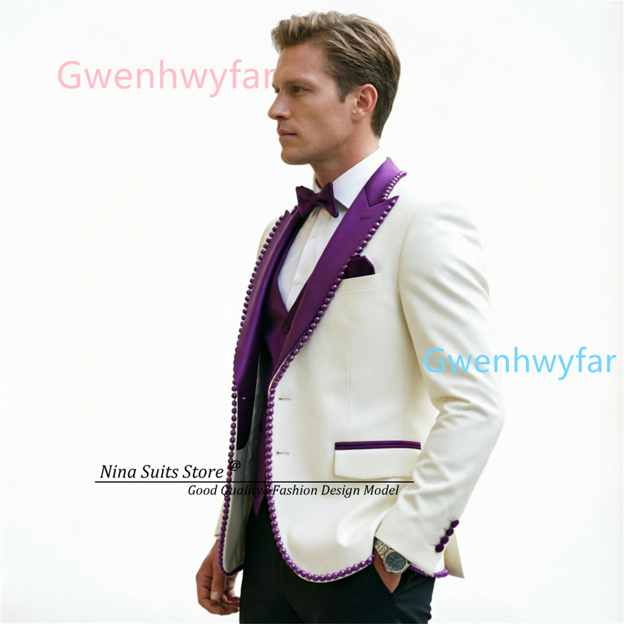 Gwenhwyfar Luxury Ivory Black  - Formal Waistcoat Vest recensione e prezzo