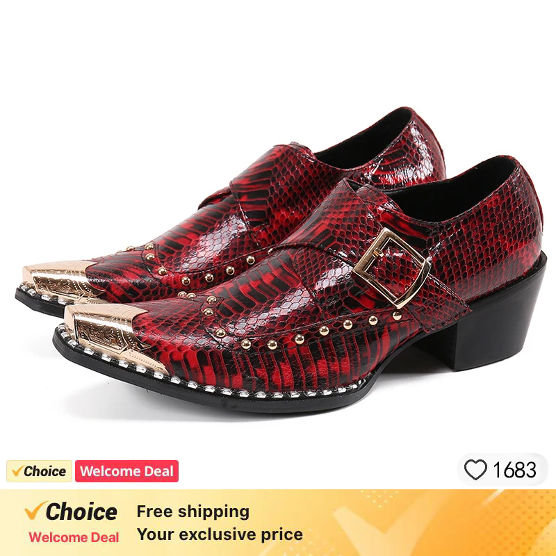 Men's Red Snakeskin Studded Bu - Men'S Fashion For Wedding recensione e prezzo