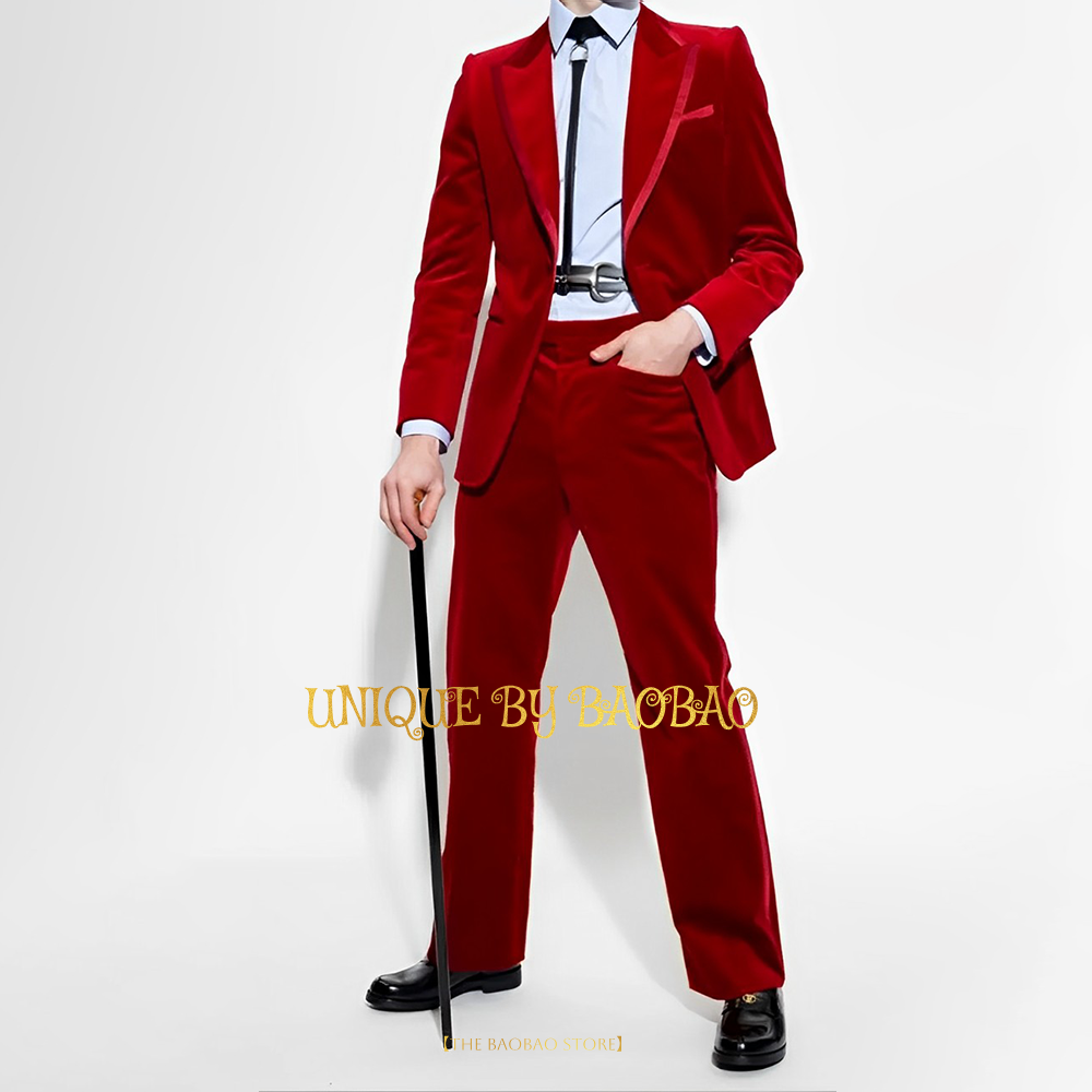 Men's Red Velvet 2 Piece Suit  - Men'S Fashion Xmas Party recensione e prezzo