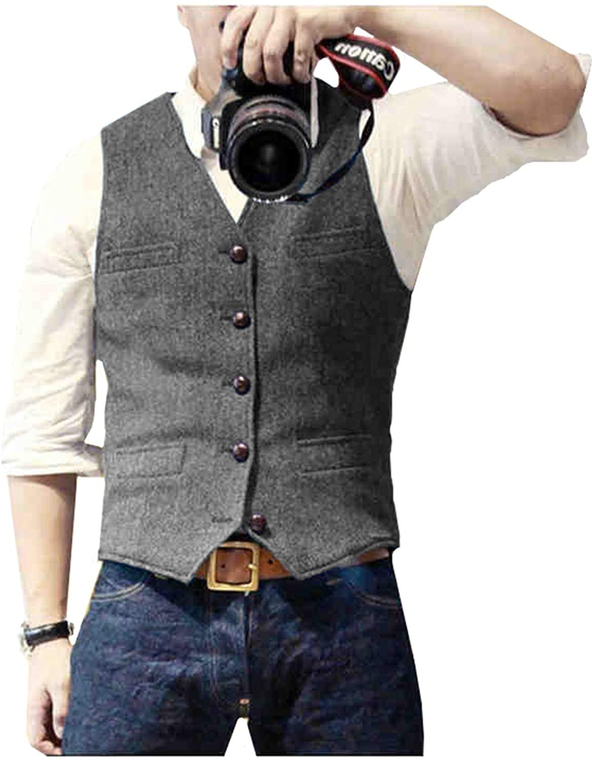Men's Suit Vest V Neck Wool He - Formal Waistcoat Vest recensione e prezzo
