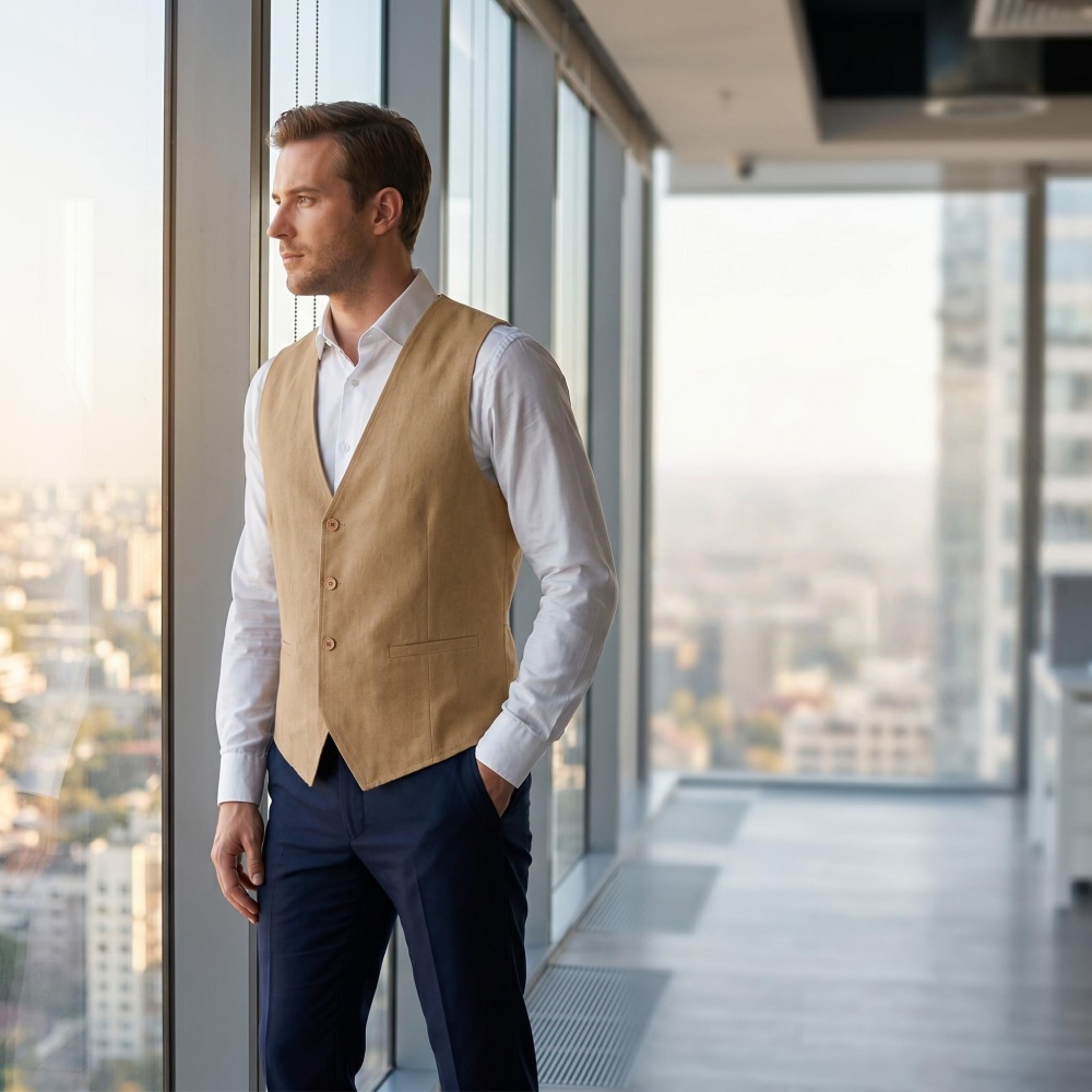V Neck Men's Linen Vest Single - Formal Waistcoat Vest recensione e prezzo