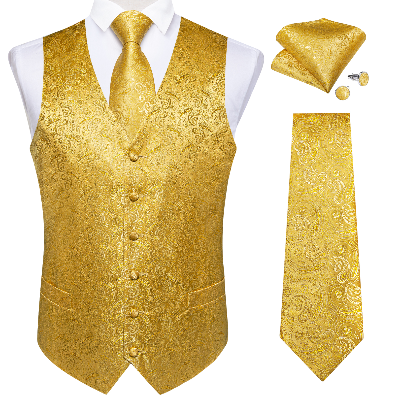 Luxury Paisley Gold Vest for M - Formal Waistcoat Vest recensione e prezzo